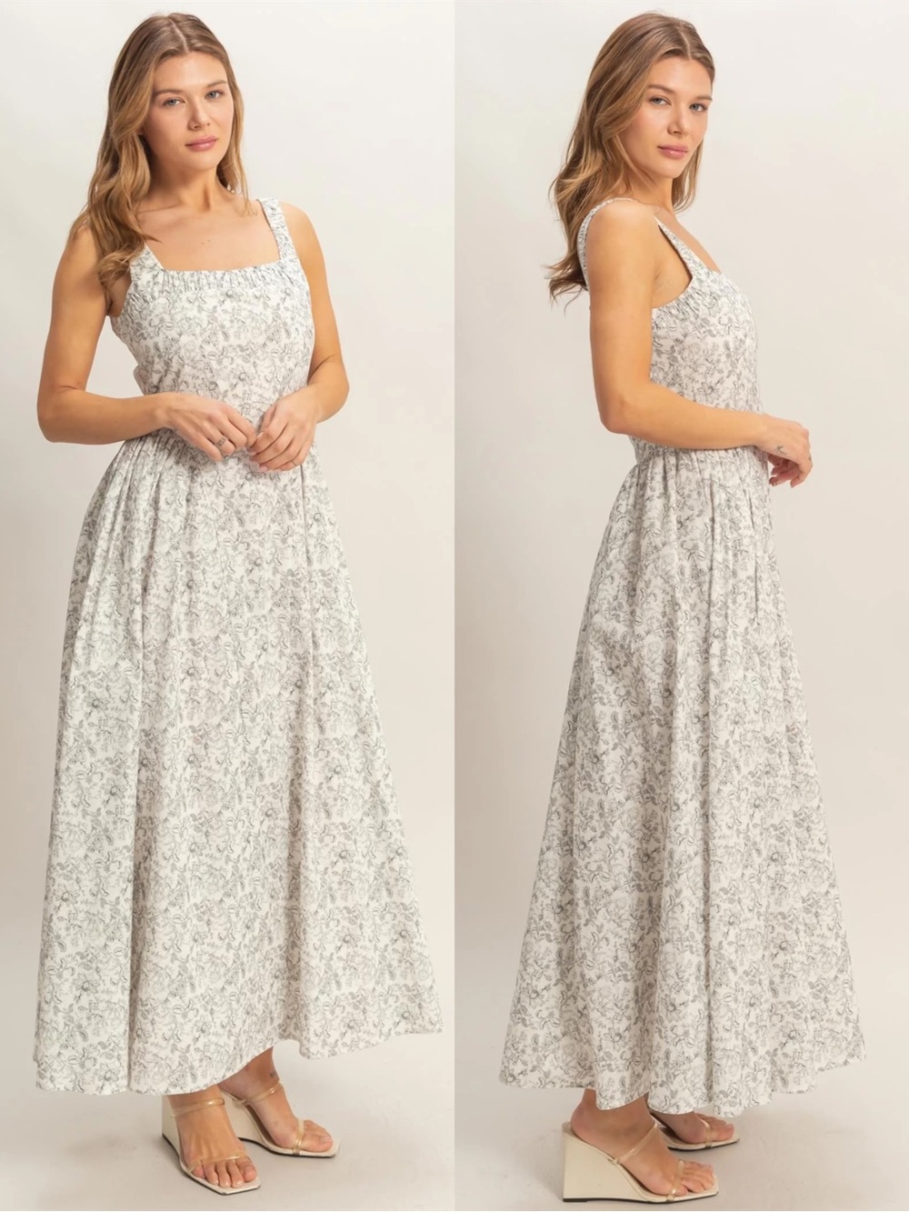 NEW HYFVE Floral Cotton Maxi Dress Empire Waist Square Neck A-Line Size Small